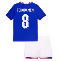 Camisa de Futebol França Aurelien Tchouameni #8 Equipamento Principal Infantil Europeu 2024 Manga Curta (+ Calças curtas)